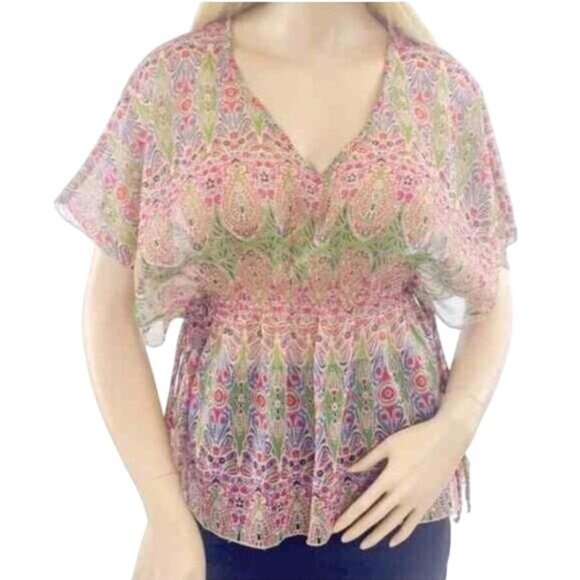 Vintage Willow & Clay x Anthropologie Sheer Paisley Cinched Waist Flutter Sleeve - Picture 1 of 5